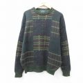 XL★古着 長袖 セーター メンズ 00年代 00s コットン クルーネック 緑他 グリーン 25sep29 中古 ニット トップス