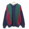 XL★古着 長袖 ケーブル セーター メンズ 00年代 00s マルチカラー 大きいサイズ コットン クルーネック 紺他 ネイビー 25sep29 中古 ニット トップス