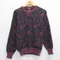 M★古着 長袖 セーター メンズ 90年代 90s ペイズリー柄 クルーネック エンジ他 25sep29 中古 ニット トップス