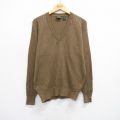 XL★古着 長袖 ケーブル セーター メンズ コットン Vネック 茶 ブラウン 25sep29 中古 ニット トップス