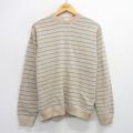 【20%OFF】L★古着 ギャップ GAP 長袖 セーター メンズ コットン クルーネック ベージュ他 カーキ ボーダー 25sep29 中古 ニット トップス