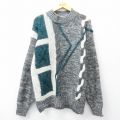 XL★古着 シアーズ 長袖 セーター メンズ 90年代 90s ハンドニット 手編み アクリル モックネック ハイネック グレー他 25sep29 中古 ニット トップス