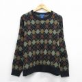 L★古着 タウンクラフト 長袖 セーター メンズ アーガイル アクリル クルーネック 黒他 ブラック 25sep30 中古 ニット トップス