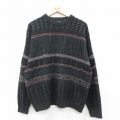 XL★古着 マンシングウェア 長袖 セーター メンズ アクリル クルーネック 黒他 ブラック 25sep30 中古 ニット トップス