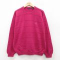 XL★古着 IZOD 長袖 セーター メンズ ワンポイントロゴ コットン クルーネック 濃ピンク チェック 25sep30 中古 ニット トップス