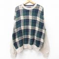 XL★古着 TRADER BAY 長袖 セーター メンズ 90年代 90s 大きいサイズ クルーネック ベージュ他 カーキ チェック 25sep30 中古 ニット トップス