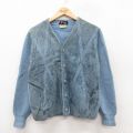 【20%OFF】M★古着 長袖 ニット カーディガン メンズ 70年代 70s スエード使用 ウール イタリア製 薄紺 ネイビー 25sep30 中古 トップス