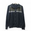 L★古着 バンヒューセン 長袖 フルジップ ニット カーディガン メンズ ラグラン コットン 黒他 ブラック 25oct01 中古 トップス