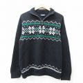 L★古着 チャップス 長袖 ハーフジップ ノルディック セーター メンズ 雪f柄 コットン 黒他 ブラック 25oct01 中古 ニット トップス