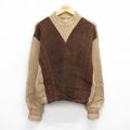 M★古着 長袖 セーター メンズ 80年代 80s スエード使用 ウール クルーネック 茶他 ブラウン 25oct03 中古 ニット トップス