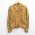 【20%OFF】S★古着 長袖 ビンテージ ニット カーディガン メンズ 70年代 70s レザー使用 茶系 ブラウン 25oct03 中古 トップス