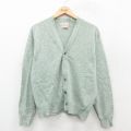 M★古着 長袖 ニット カーディガン メンズ 80年代 80s 無地 ウール USA製 薄緑系 グリーン 25oct06 中古 トップス