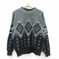 L★古着 長袖 セーター メンズ 00年代 00s レザー使用 アクリル クルーネック 黒他 ブラック 25oct06 中古 ニット トップス