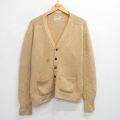【20%OFF】L★古着 エルエルビーン LLBEAN 長袖 ニット カーディガン メンズ 80年代 80s ラムウール キャメルヘア ヒジ当て スエード使用 USA製 薄茶 ブラウン 25oct07 中古 トップス
