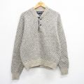M★古着 ランズエンド 長袖 セーター メンズ 90年代 90s バーズアイ ウール ヘンリーネック USA製 グレー他 【spe】 25oct07 中古 ニット トップス