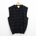 L★古着 ニット ベスト メンズ 総柄 Vネック 黒他 ブラック 25oct07 中古 トップス