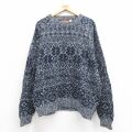 XL★古着 長袖 ノルディック セーター メンズ 90年代 90s 雪柄 クルーネック USA製 紺 ネイビー 25oct08 中古 ニット トップス