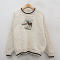 XL★古着 セントジョンズベイ 長袖 セーター メンズ 90年代 90s シカ 刺繍 コットン クルーネック USA製 生成り 【spe】 25oct09 中古 ニット トップス
