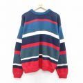 XL★古着 長袖 セーター メンズ 90年代 90s クルーネック 紺他 ネイビー ボーダー 25oct09 中古 ニット トップス