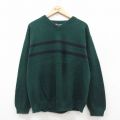 XL★古着 ラルフローレン Ralph Lauren チャップス 長袖 ブランド セーター メンズ 90年代 90s ワンポイントロゴ コットン Vネック 緑他 グリーン 25oct09 中古 ニット トップス