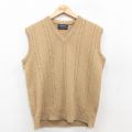 M★古着 ケーブル ニット ベスト メンズ 80年代 80s アクリル Vネック ベージュ カーキ 25oct11 中古 トップス