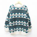 L★古着 長袖 セーター メンズ ウール クルーネック エクアドル製 生成り他 25oct14 中古 ニット トップス