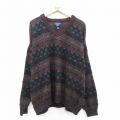 XL★古着 長袖 セーター メンズ 大きいサイズ アクリル Vネック エンジ系他 25oct14 中古 ニット トップス