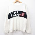 L★古着 ニューエラ 長袖 セーター メンズ 90年代 90s USAロゴ 星条旗 アクリル クルーネック USA製 白 ホワイト 25oct15 中古 ニット トップス