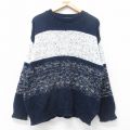 L★古着 長袖 セーター メンズ 90年代 90s コットン クルーネック USA製 紺他 ネイビー 25oct15 中古 ニット トップス