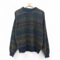 L★古着 シアーズ 長袖 セーター メンズ 90年代 90s フェアアイル アクリル クルーネック 濃紺他 ネイビー 25oct17 中古 ニット トップス