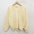 M★古着 長袖 セーター メンズ 90年代 90s ラグラン コットン Vネック USA製 薄黄 イエロー 25oct17 中古 ニット トップス