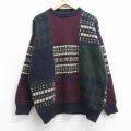 XL★古着 長袖 セーター メンズ 90年代 90s モックネック ハイネック 濃緑他 グリーン 【spe】 25oct20 中古 ニット トップス