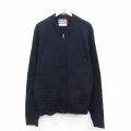 L★古着 長袖 フルジップ ニット カーディガン メンズ 90年代 90s アクリル 紺 ネイビー 25oct20 中古 トップス
