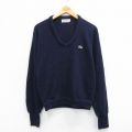 M★古着 ラコステ LACOSTE IZOD 長袖 ブランド セーター メンズ 80年代 80s ワンポイントロゴ アクリル Vネック 紺 ネイビー 25oct22 中古 ニット トップス