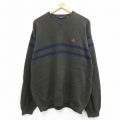XL★古着 IZOD 長袖 セーター メンズ ワンポイントロゴ コットン クルーネック 濃緑他 グリーン 25oct22 中古 ニット トップス