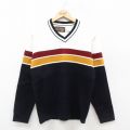 M★古着 シアーズ 長袖 セーター メンズ 80年代 80s アクリル Vネック 濃紺他 ネイビー 25oct23 中古 ニット トップス