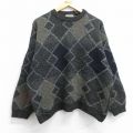 L★古着 長袖 セーター メンズ 90年代 90s 総柄 クルーネック イタリア製 黒他 ブラック 25oct24 中古 ニット トップス