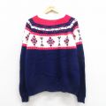 XL★古着 JCペニー 長袖 セーター メンズ 70年代 70s アクリル ラグラン クルーネック 紺 ネイビー 25oct25 中古 ニット トップス