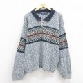 L★古着 長袖 セーター メンズ 90年代 90s 襟付き コットン USA製 紺他 ネイビー 25oct28 中古 ニット トップス