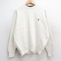 M★古着 ノーティカ NAUTICA 長袖 ブランド ケーブル セーター メンズ 90年代 90s ワンポイントロゴ コットン クルーネック 白 ホワイト 25oct28 中古 ニット トップス