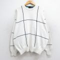 XL★古着 ノーティカ NAUTICA 長袖 ブランド セーター メンズ 90年代 90s ワンポイントロゴ 大きいサイズ コットン クルーネック 白他 ホワイト チェック 25oct28 中古 ニット トップス