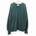 XL★古着 IZOD 長袖 セーター メンズ 90年代 90s ワンポイントロゴ 大きいサイズ アクリル Vネック USA製 緑 グリーン 25oct28 中古 ニット トップス