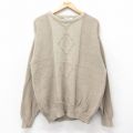 L★古着 長袖 セーター メンズ 90年代 90s コットン クルーネック USA製 ベージュ カーキ 25oct28 中古 ニット トップス