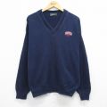 XL★古着 長袖 セーター メンズ 90年代 90s サービス コットン Vネック USA製 紺 ネイビー 25oct27 中古 ニット トップス