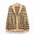 【20%OFF】M★古着 長袖 ニット カーディガン メンズ 80年代 80s アーガイル ショールカラー アクリル ベージュ カーキ 【spe】 25oct29 中古 トップス