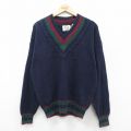 L★古着 シアーズ 長袖 チルデン セーター メンズ 90年代 90s Vネック 紺他 ネイビー 25oct30 中古 ニット トップス