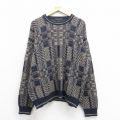 XL★古着 長袖 セーター メンズ 90年代 90s クルーネック イタリア製 紺他 ネイビー 25nov01 中古 ニット トップス