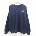 XL★古着 長袖 セーター メンズ 90年代 90s ブルーライト 大きいサイズ コットン クルーネック USA製 紺 ネイビー 25nov01 中古 ニット トップス