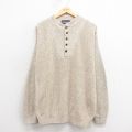 L★古着 リバティ 長袖 セーター メンズ 90年代 90s 無地 ヘンリーネック USA製 ベージュ カーキ 霜降り 25nov01 中古 ニット トップス