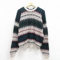 XL★古着 シアーズ 長袖 セーター メンズ 90年代 90s フェアアイル アクリル クルーネック USA製 紺他 ネイビー 【spe】 25nov01 中古 ニット トップス